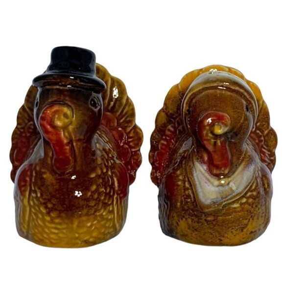 Thanksgiving Harvest Turkey Salt and Pepper Shaker Ceramic Set Rustic Fall Color - Picture 8 of 16